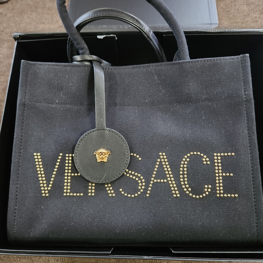 Versace Black Canvas Tote Bag